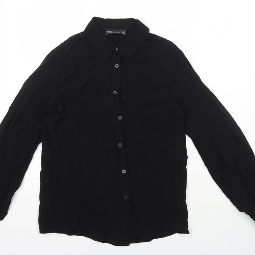 Marks and Spencer Womens Black Viscose Basic Button-Up Size 6 Collared