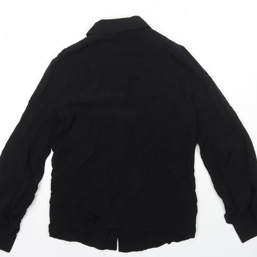 Marks and Spencer Womens Black Viscose Basic Button-Up Size 6 Collared