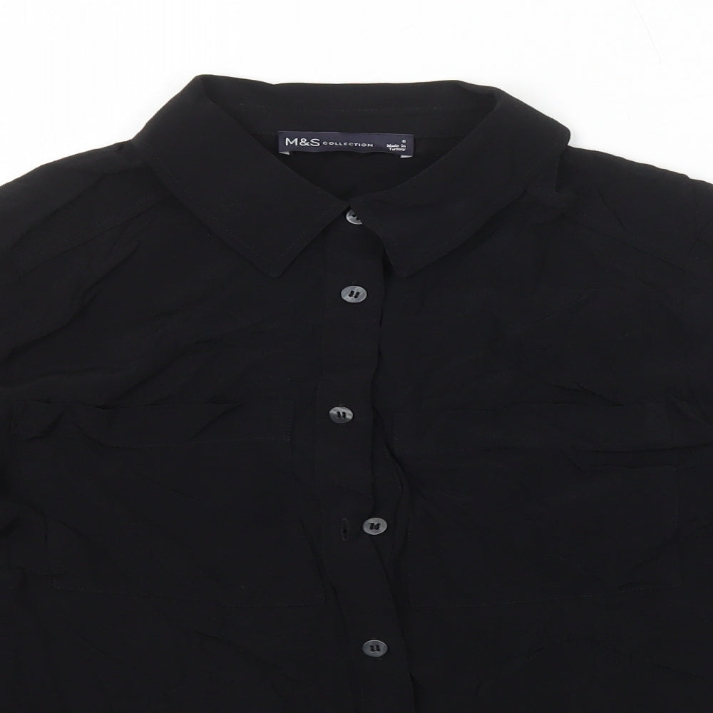 Marks and Spencer Womens Black Viscose Basic Button-Up Size 6 Collared