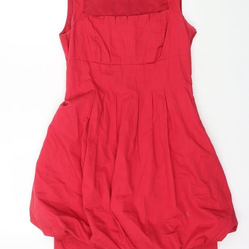 Coast Womens Red Cotton A-Line Size 12 Square Neck Zip