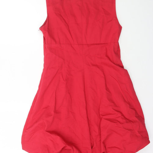 Coast Womens Red Cotton A-Line Size 12 Square Neck Zip