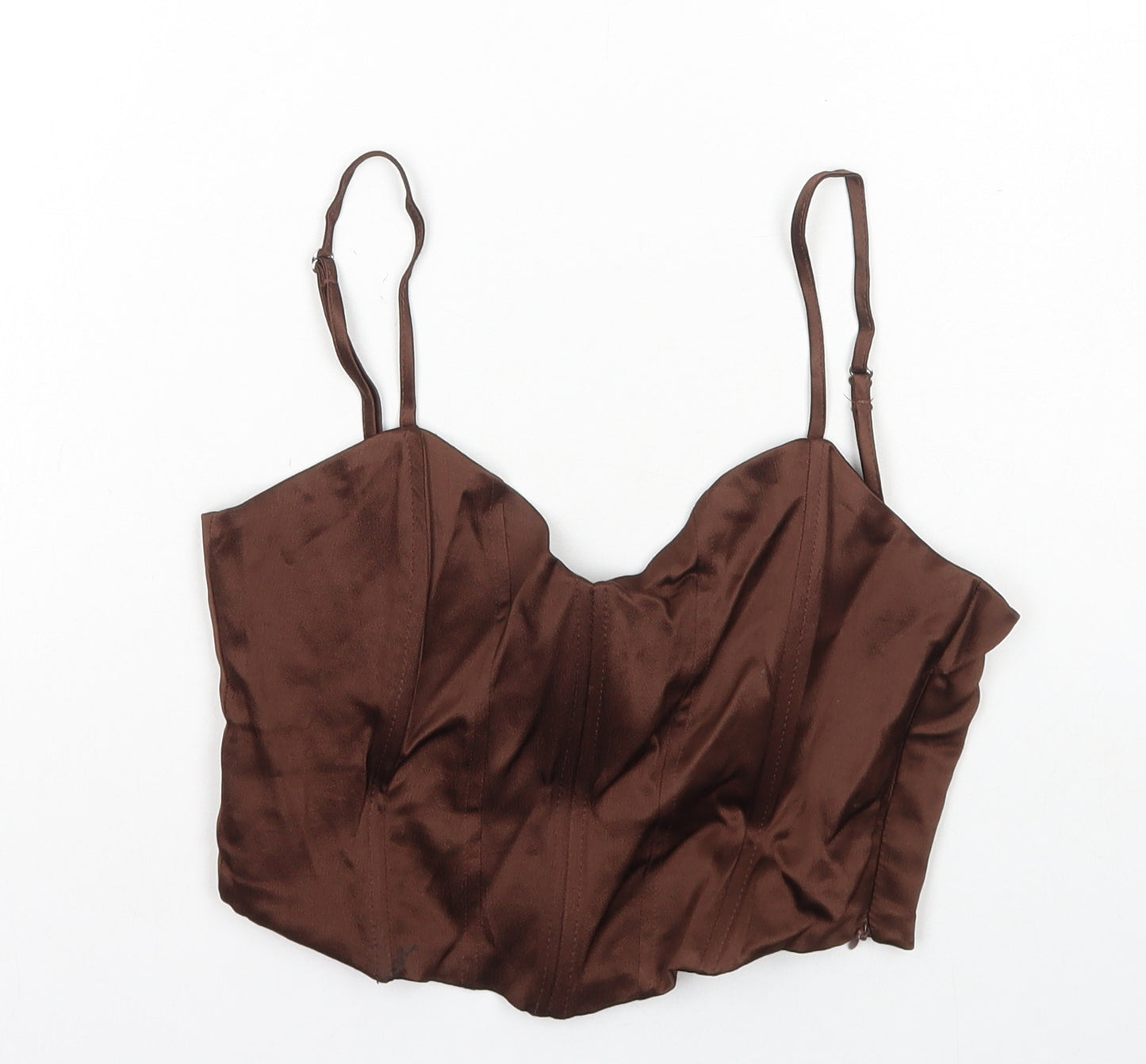 Zara Womens Brown Polyester Cropped Tank Size S Scoop Neck