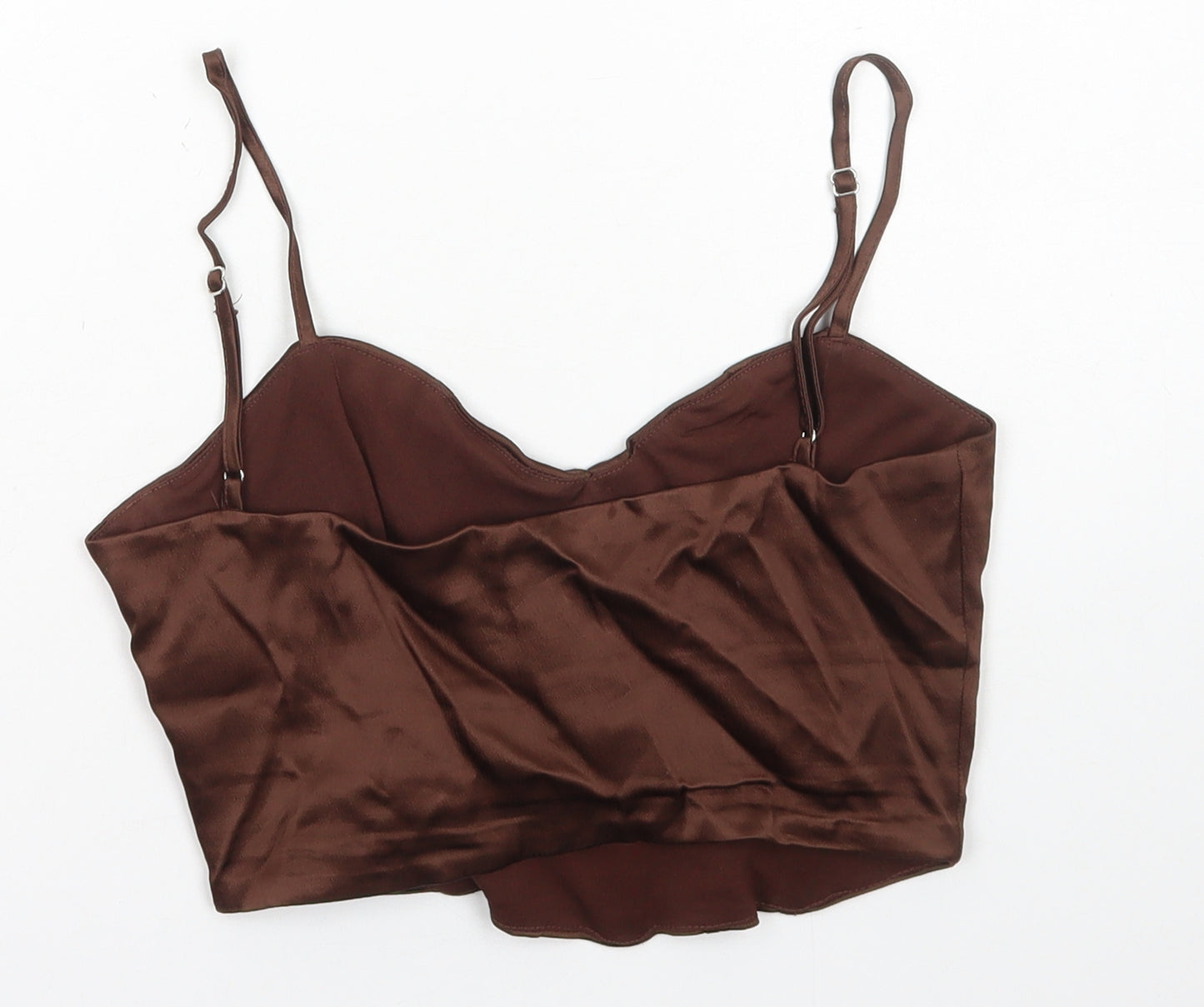 Zara Womens Brown Polyester Cropped Tank Size S Scoop Neck