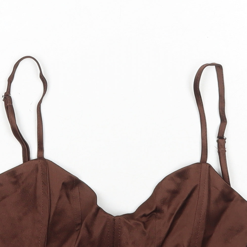 Zara Womens Brown Polyester Cropped Tank Size S Scoop Neck