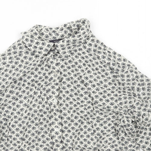 Marks and Spencer Womens Ivory Geometric Viscose Basic Button-Up Size 6 Collared