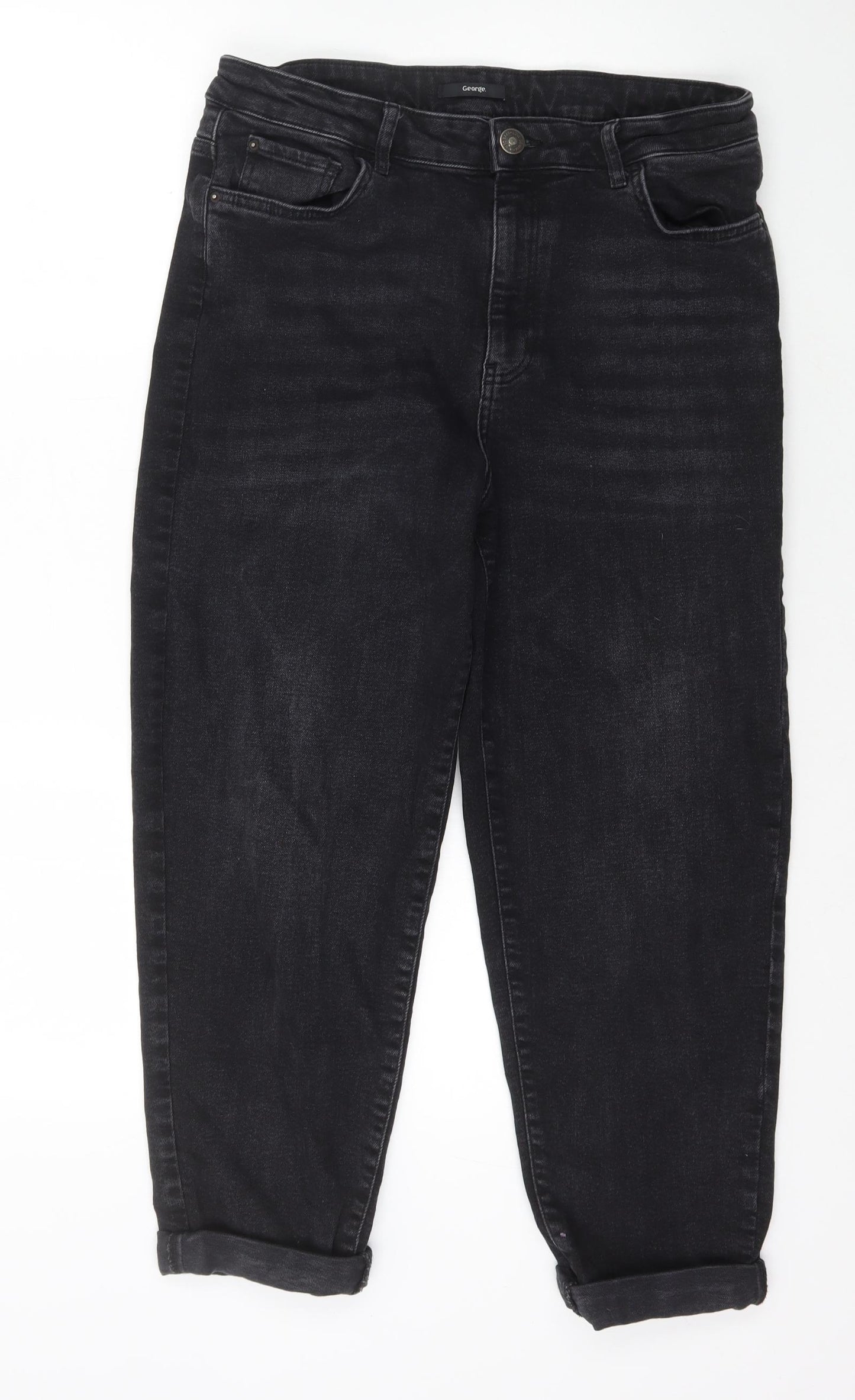George Womens Black Cotton Mom Jeans Size 16 L23 in Regular Zip