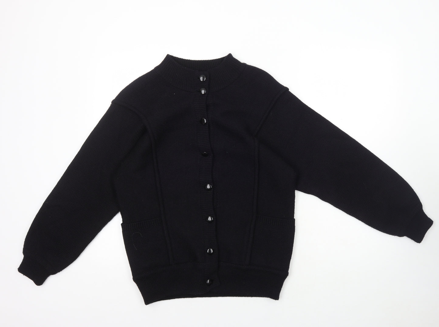 Emreco Womens Black Mock Neck Acrylic Cardigan Jumper Size 6