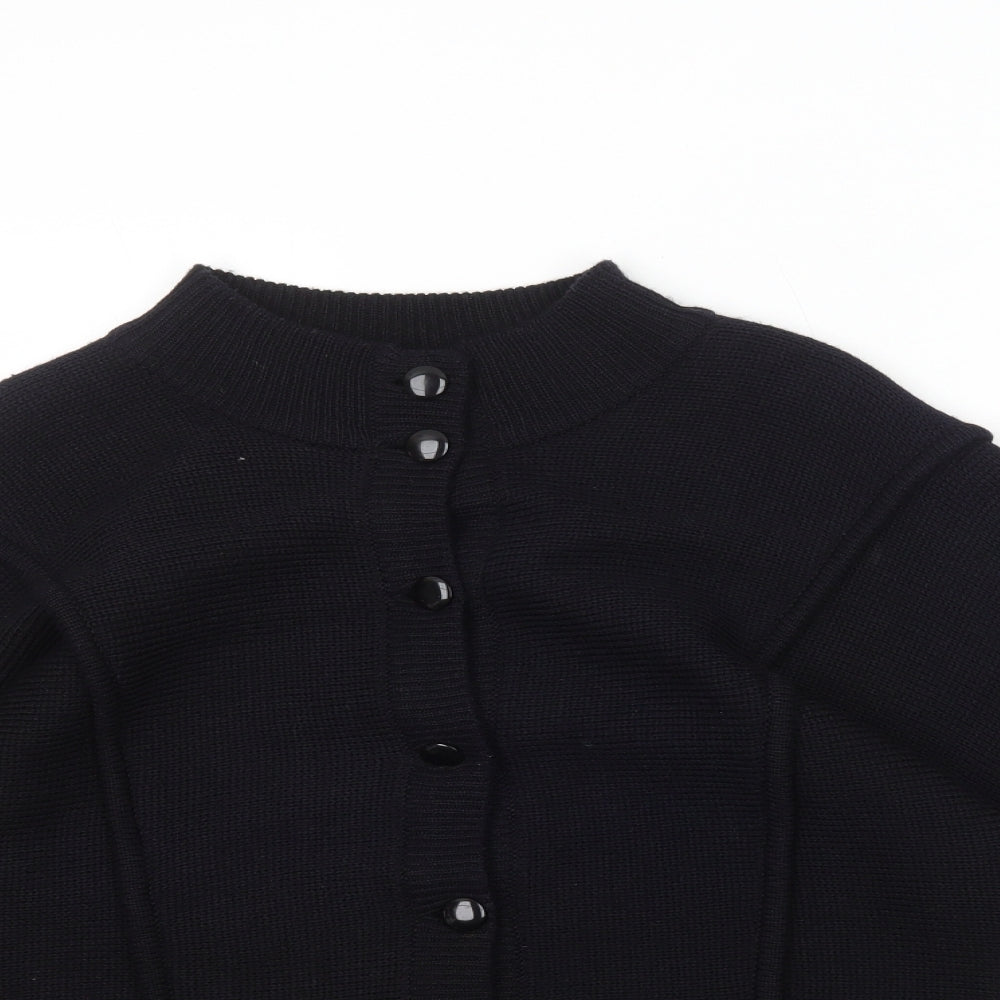 Emreco Womens Black Mock Neck Acrylic Cardigan Jumper Size 6