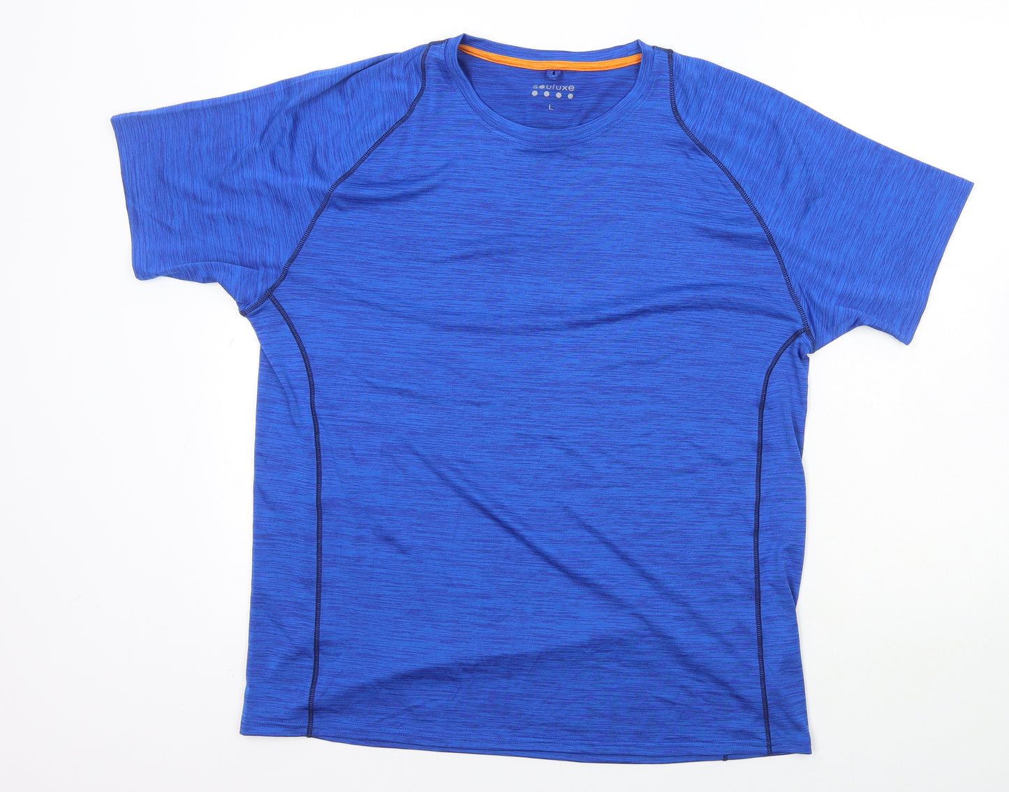 Souluxe Mens Blue Polyester Basic T-Shirt Size L Round Neck Pullover