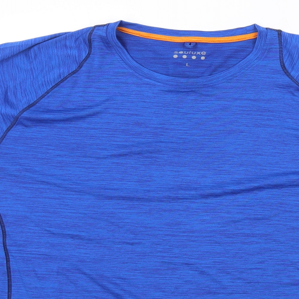 Souluxe Mens Blue Polyester Basic T-Shirt Size L Round Neck Pullover