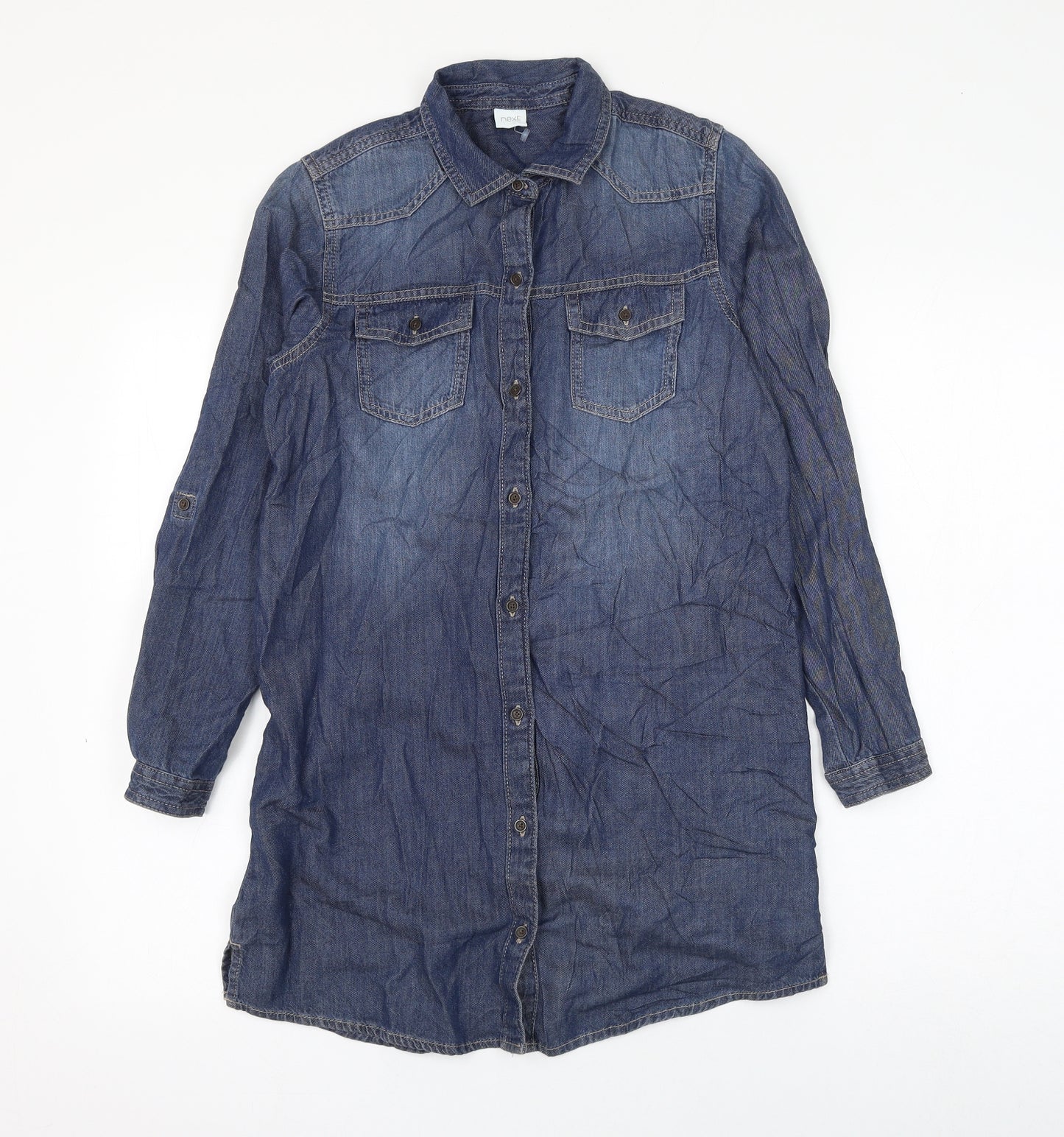 NEXT Girls Blue Cotton Basic Button-Up Size 12 Years Collared Button