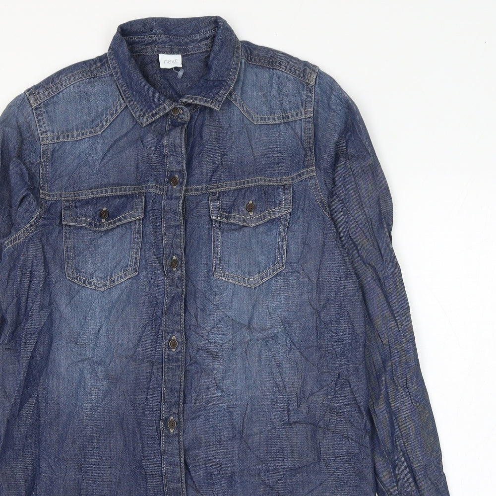 NEXT Girls Blue Cotton Basic Button-Up Size 12 Years Collared Button