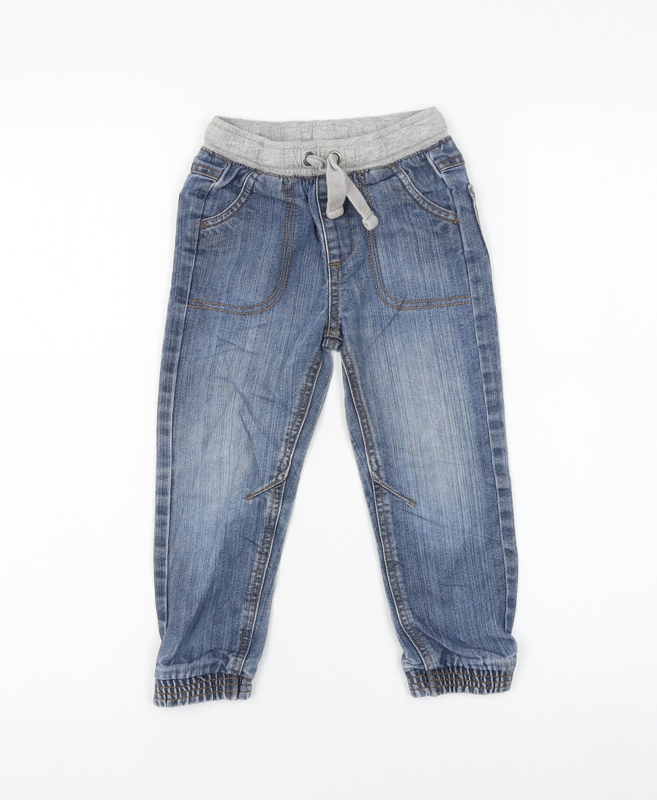 Matalan Boys Blue Cotton Tapered Jeans Size 3-4 Years Regular Drawstring