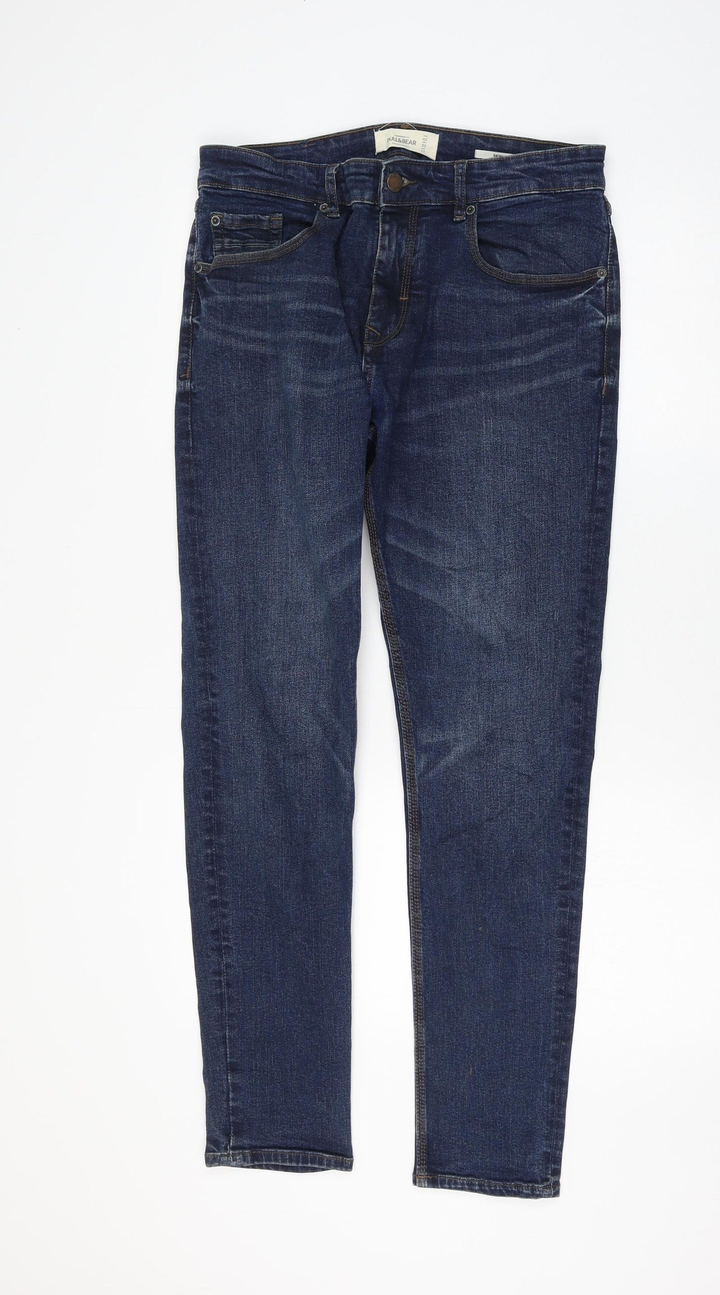 Pull&Bear Womens Blue Cotton Straight Jeans Size 14 L30 in Regular Zip