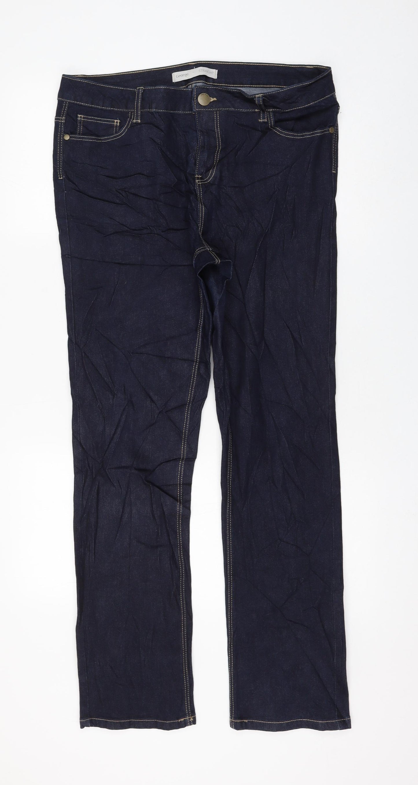 George Womens Blue Cotton Straight Jeans Size 14 L30 in Regular Zip