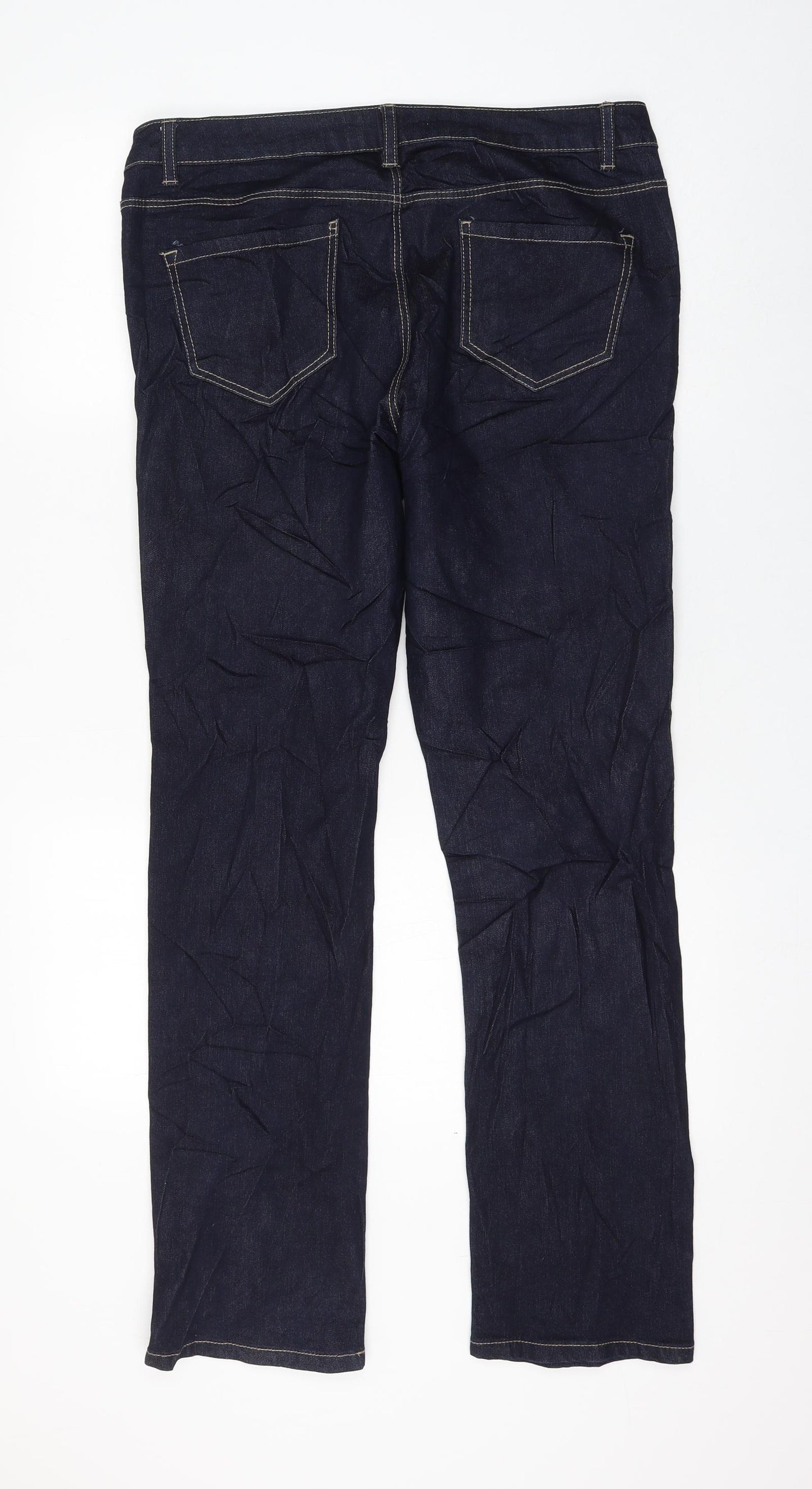 George Womens Blue Cotton Straight Jeans Size 14 L30 in Regular Zip