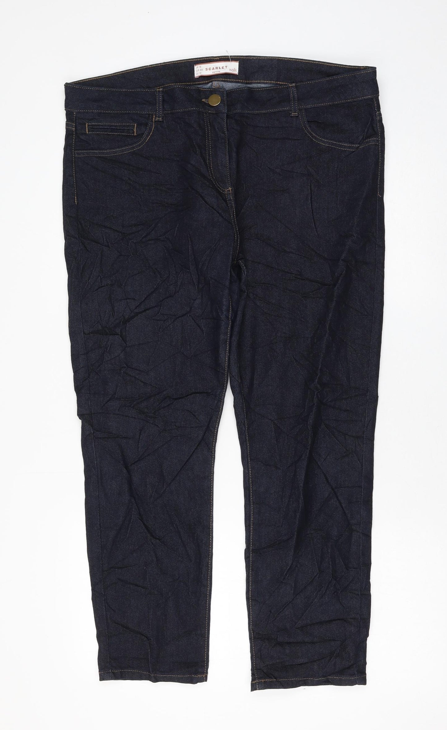 Wallis Womens Blue Cotton Straight Jeans Size 16 L26 in Regular Zip