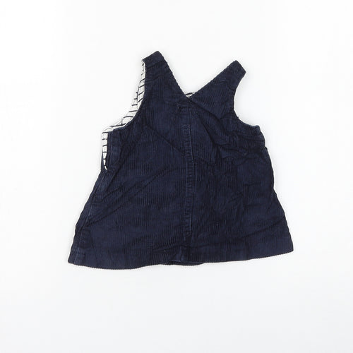 NEXT Girls Blue Cotton Pinafore/Dungaree Dress Size 3-6 Months Round Neck Button