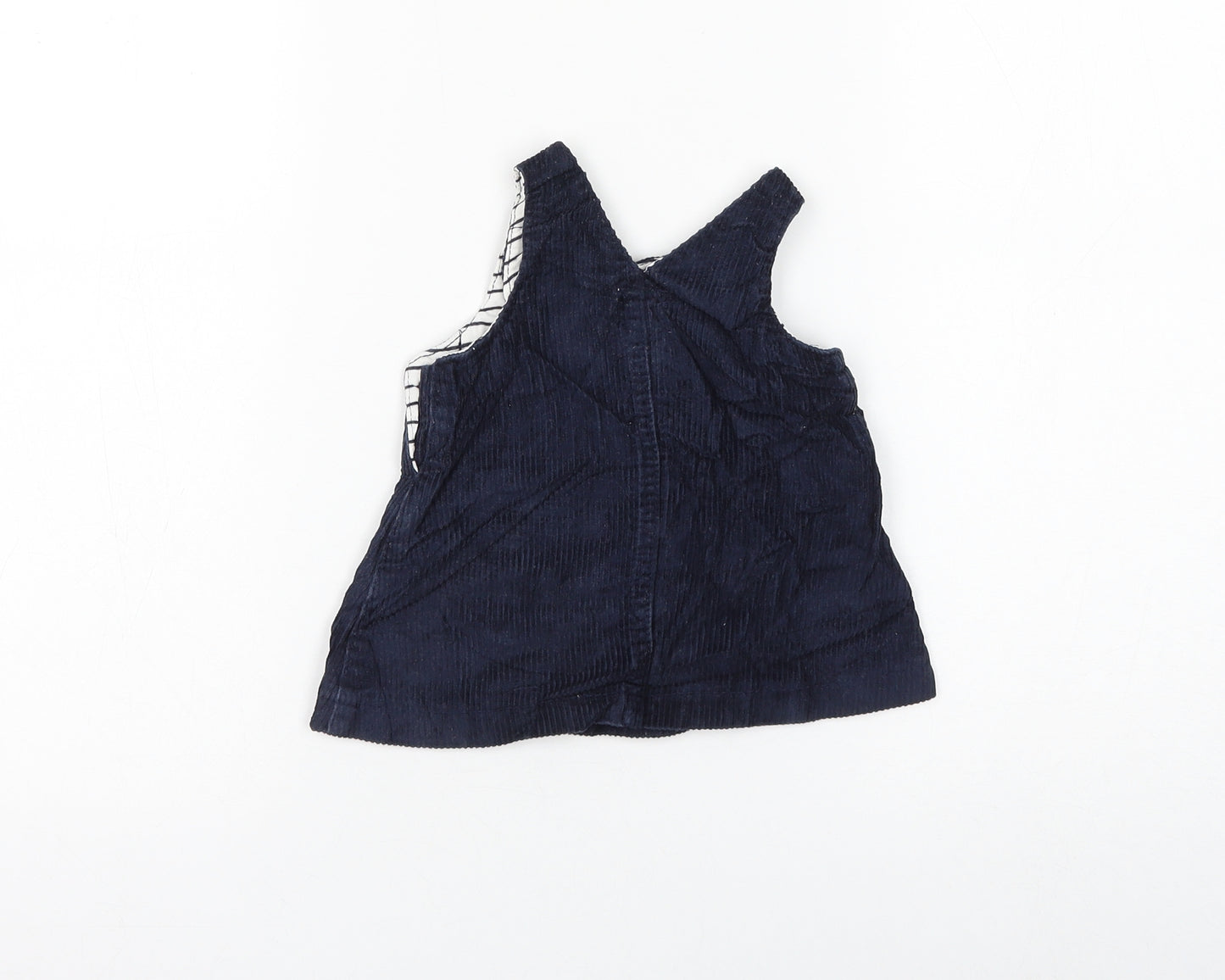 NEXT Girls Blue Cotton Pinafore/Dungaree Dress Size 3-6 Months Round Neck Button