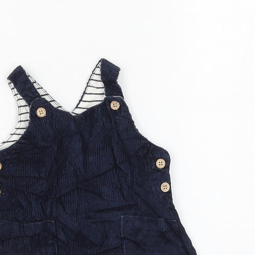 NEXT Girls Blue Cotton Pinafore/Dungaree Dress Size 3-6 Months Round Neck Button