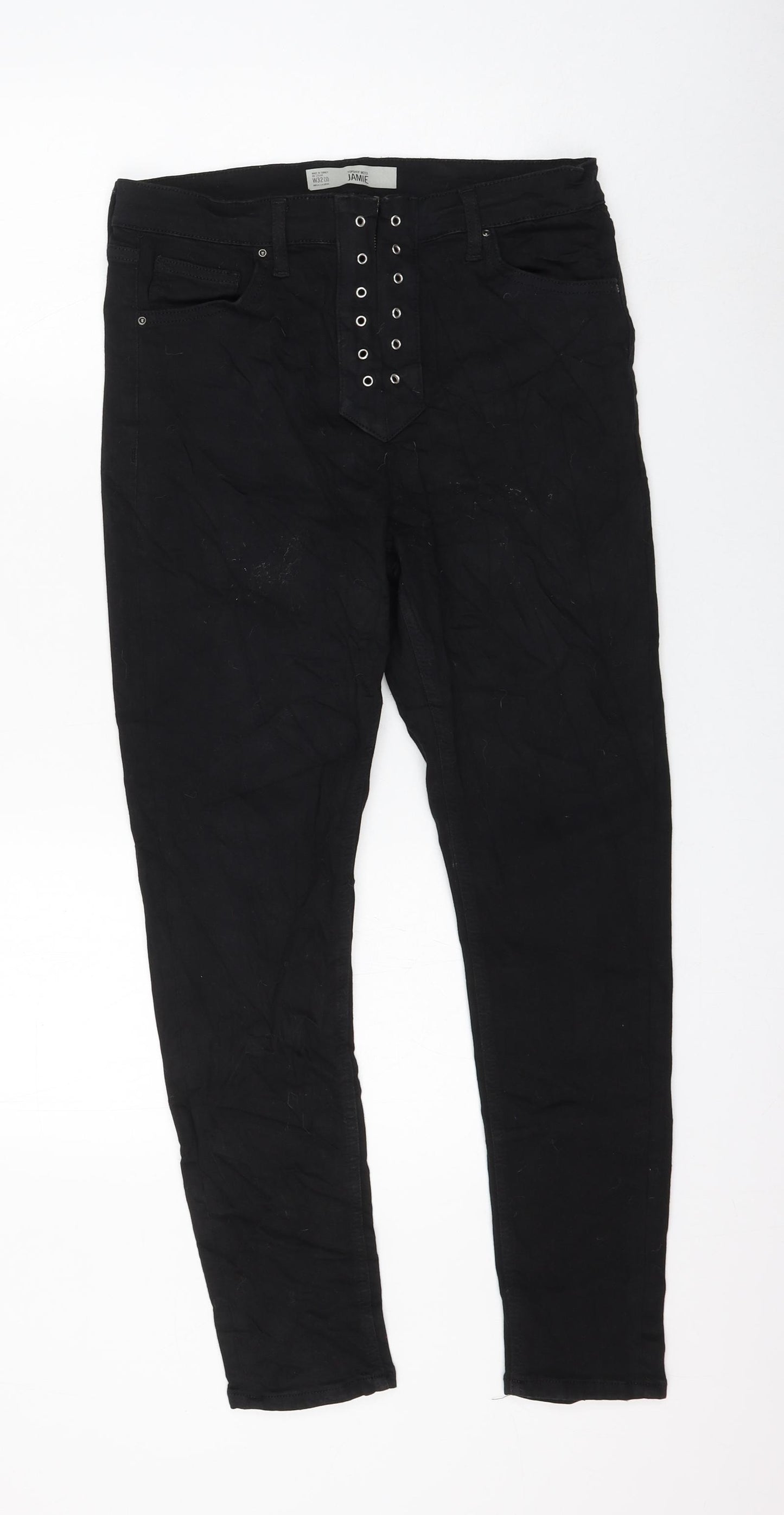 Topshop Womens Black Cotton Skinny Jeans Size 32 in L20.5 in Regular Zip