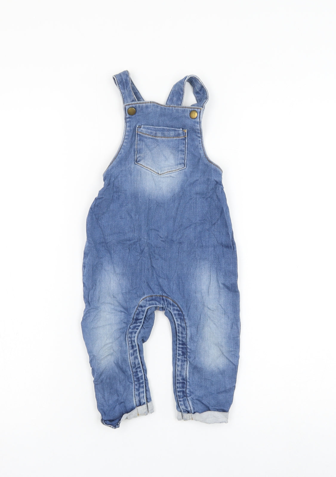TU Girls Blue Cotton Dungaree One-Piece Size 12-18 Months Button