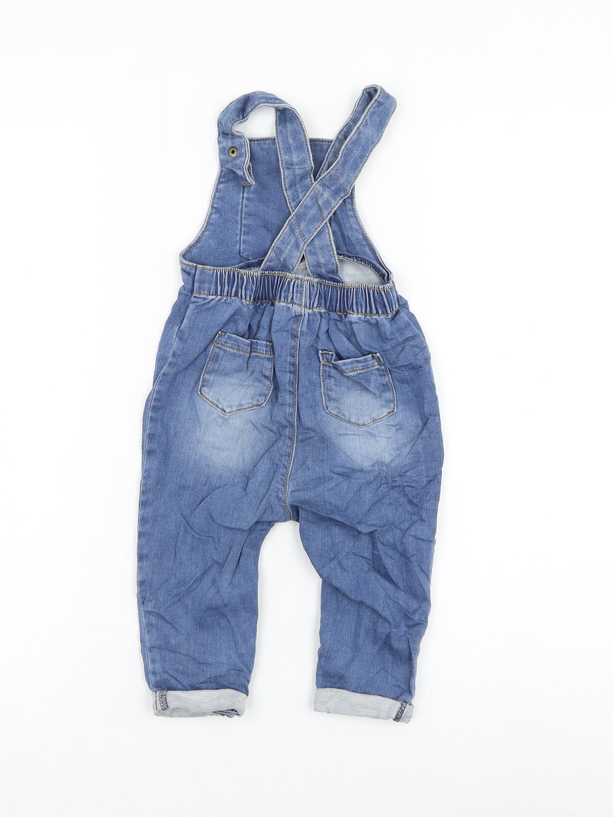 TU Girls Blue Cotton Dungaree One-Piece Size 12-18 Months Button