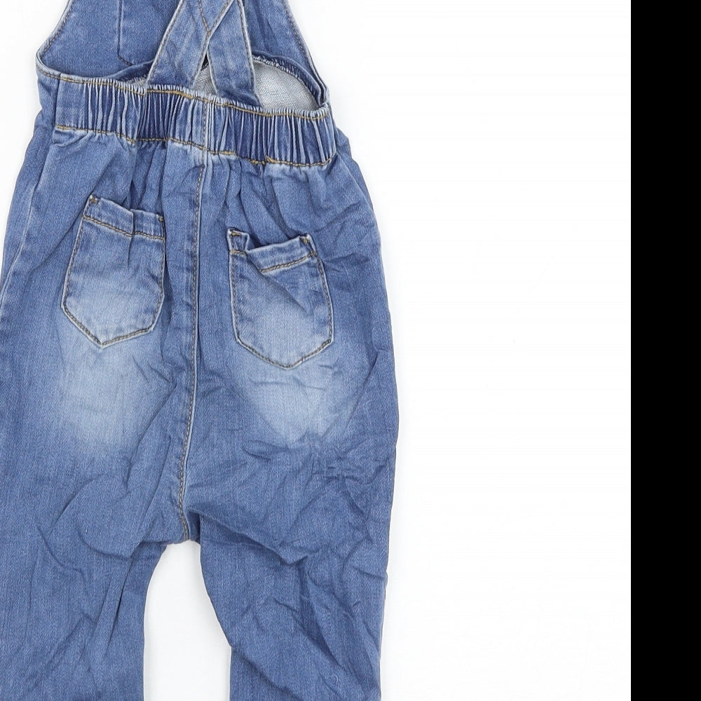 TU Girls Blue Cotton Dungaree One-Piece Size 12-18 Months Button