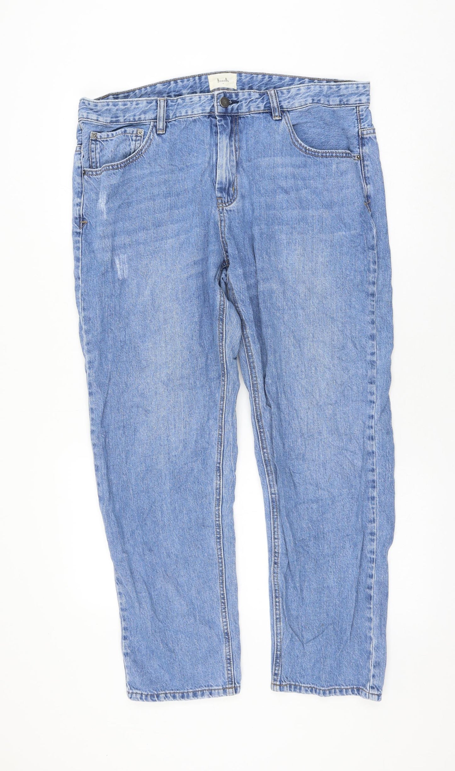 Hush Womens Blue Cotton Straight Jeans Size 16 L27 in Regular Zip