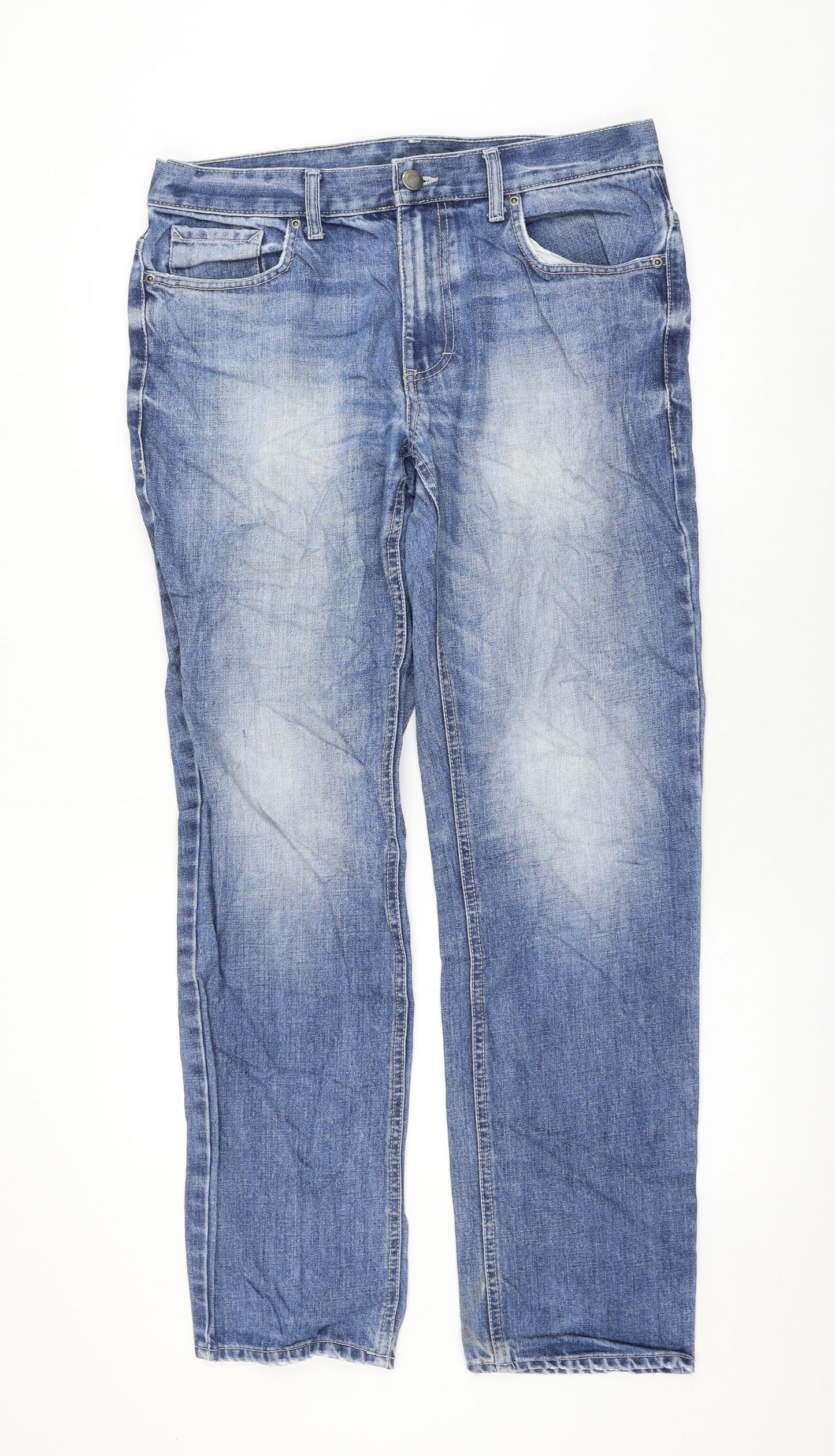 F&F Mens Blue Polyester Straight Jeans Size 32 in L32 in Regular Zip
