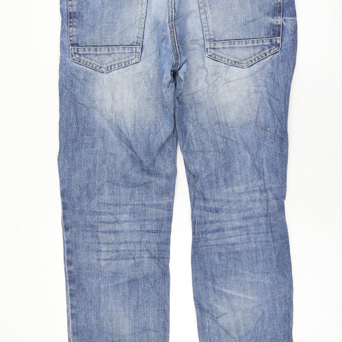 F&F Mens Blue Polyester Straight Jeans Size 32 in L32 in Regular Zip