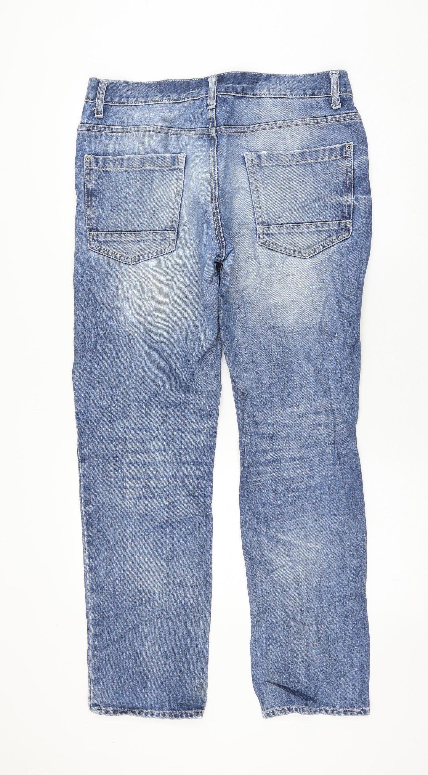 F&F Mens Blue Polyester Straight Jeans Size 32 in L32 in Regular Zip