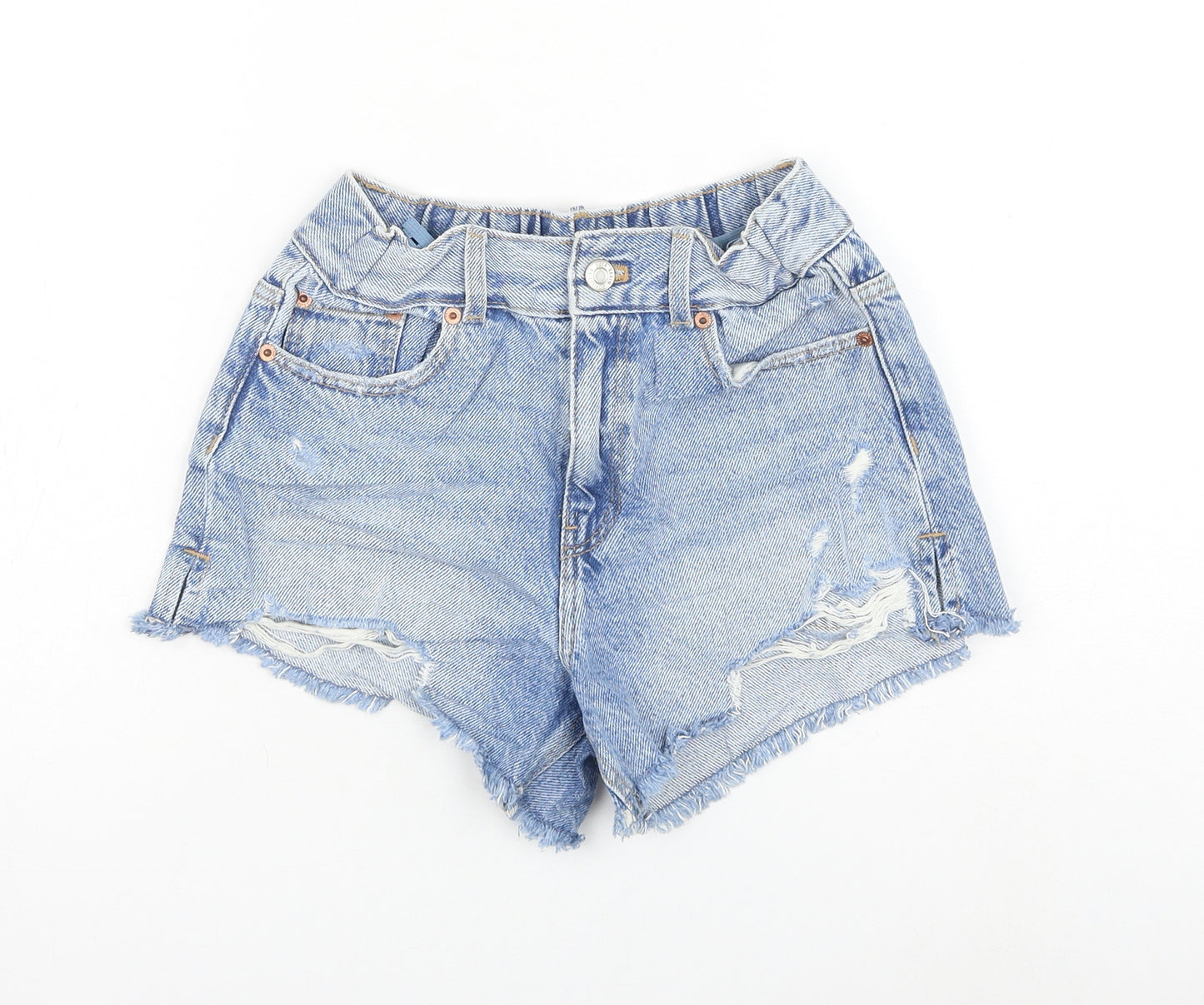 Zara Womens Blue Cotton Hot Pants Shorts Size 10 L3 in Regular Zip - Distressed