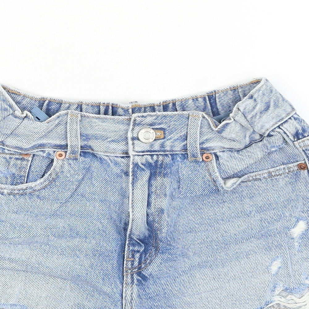 Zara Womens Blue Cotton Hot Pants Shorts Size 10 L3 in Regular Zip - Distressed