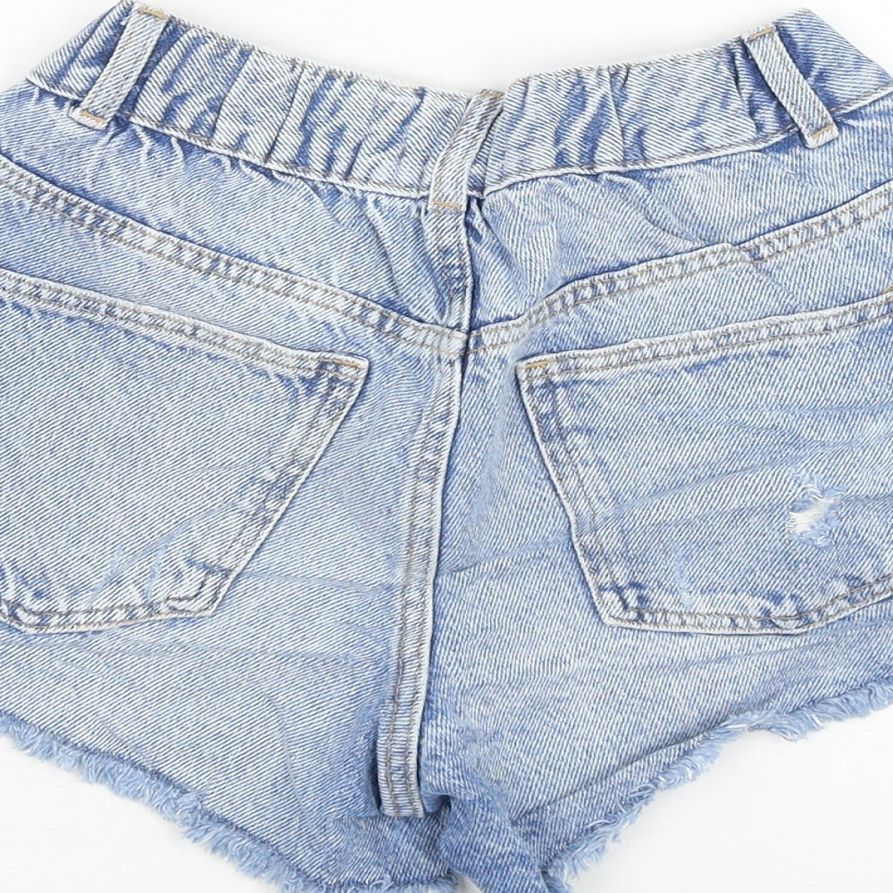 Zara Womens Blue Cotton Hot Pants Shorts Size 10 L3 in Regular Zip - Distressed