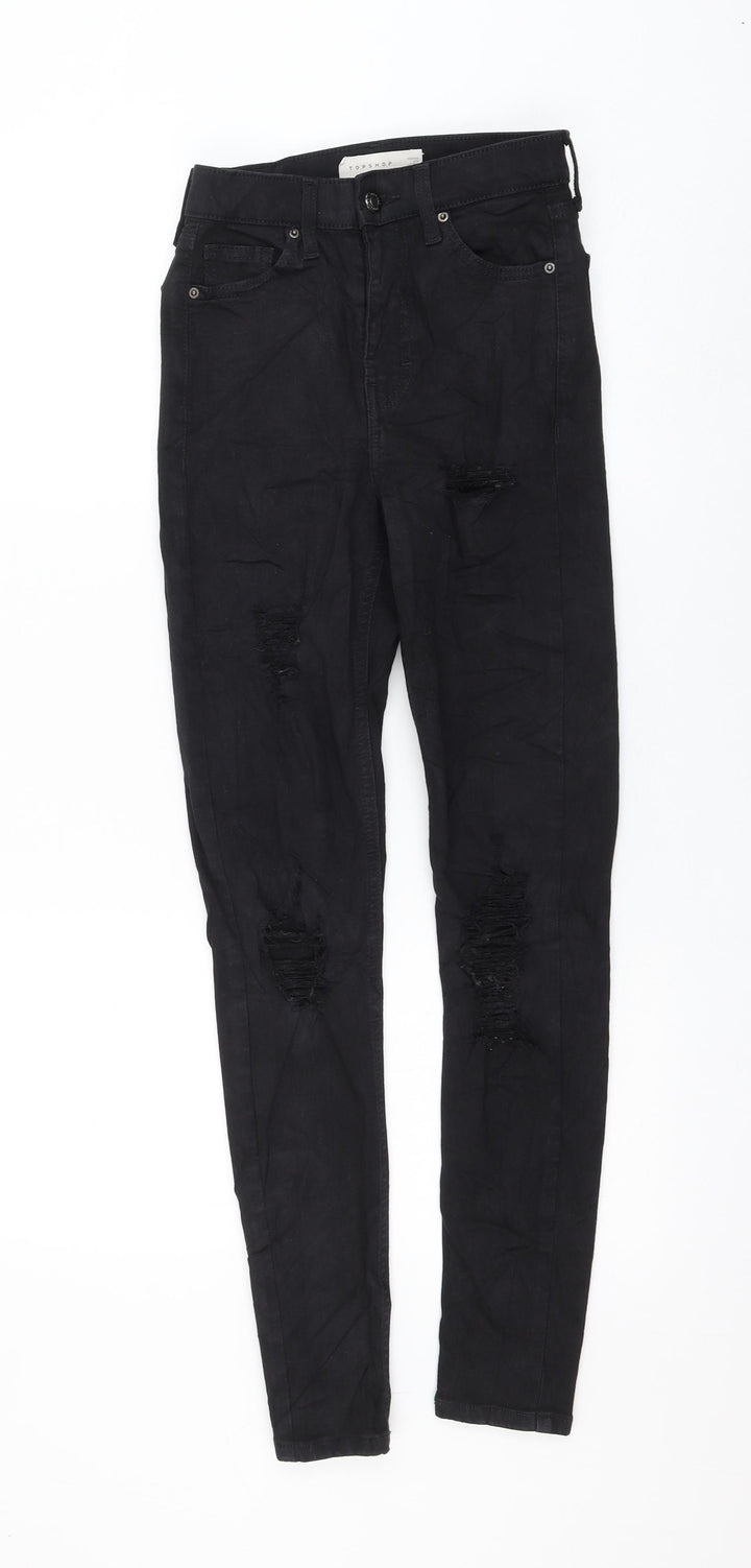 Topshop Womens Black Cotton Skinny Jeans Size 24 in L32 in Regular Zip