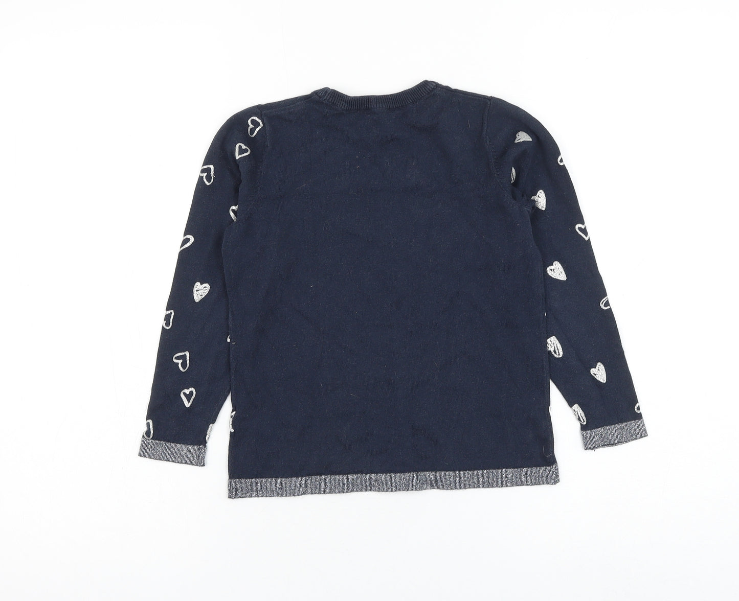George Girls Blue Round Neck Geometric Cotton Pullover Jumper Size 6-7 Years Pullover - Heart