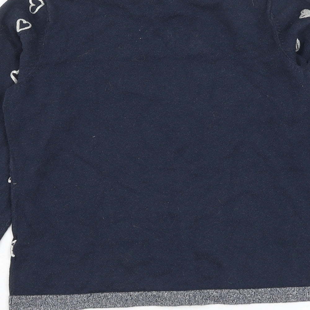 George Girls Blue Round Neck Geometric Cotton Pullover Jumper Size 6-7 Years Pullover - Heart
