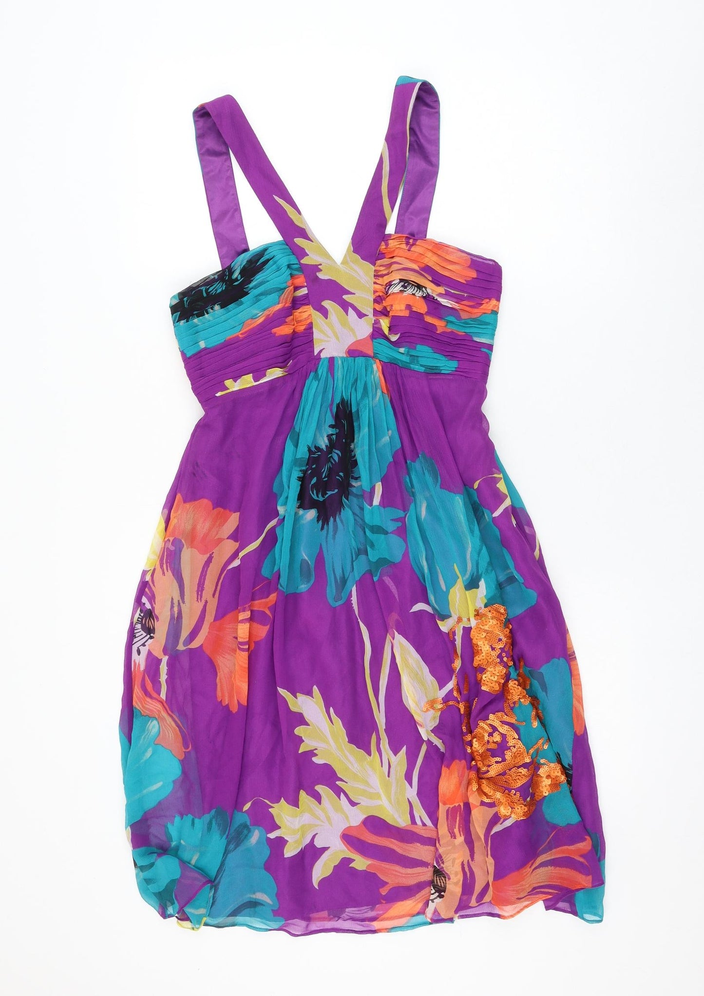 Coast Womens Multicoloured Floral Silk Shift Size 10 Sweetheart Zip