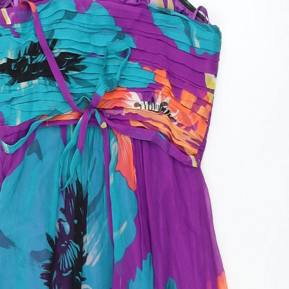 Coast Womens Multicoloured Floral Silk Shift Size 10 Sweetheart Zip