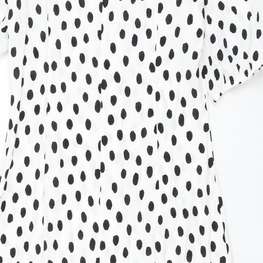 Marks and Spencer Womens White Polka Dot Viscose Shift Size 12 Collared Button