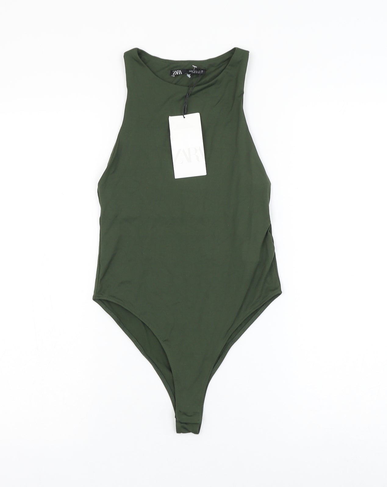 Zara Womens Green Polyamide Bodysuit One-Piece Size S Snap
