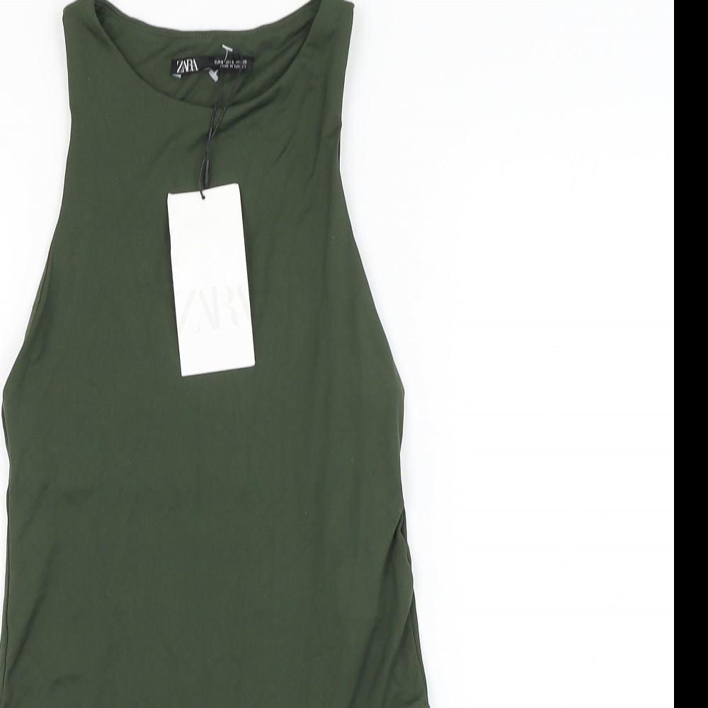 Zara Womens Green Polyamide Bodysuit One-Piece Size S Snap