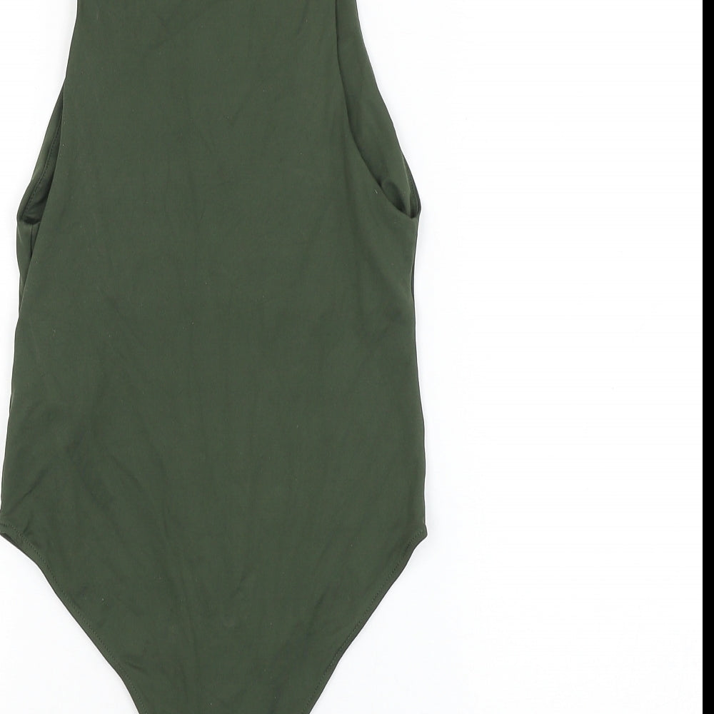 Zara Womens Green Polyamide Bodysuit One-Piece Size S Snap