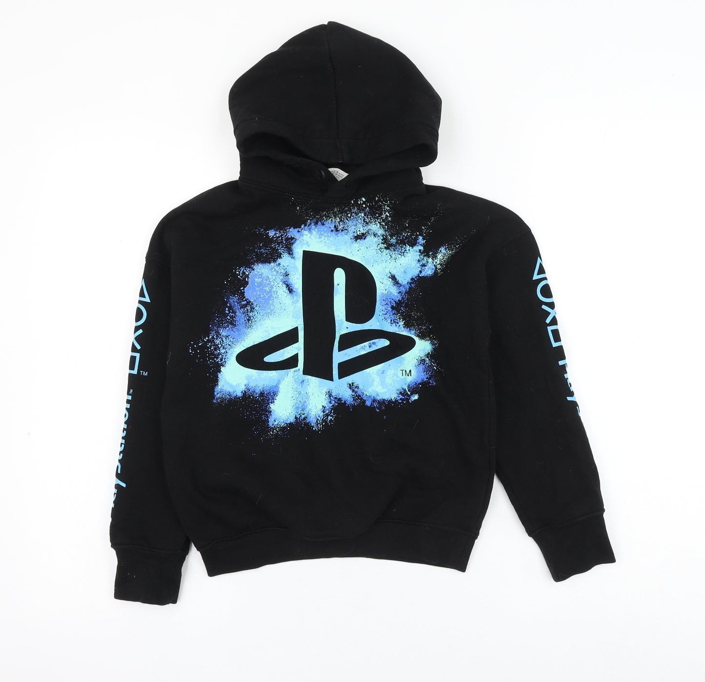 H&M Boys Black Cotton Pullover Hoodie Size 8-9 Years Pullover - Playstation