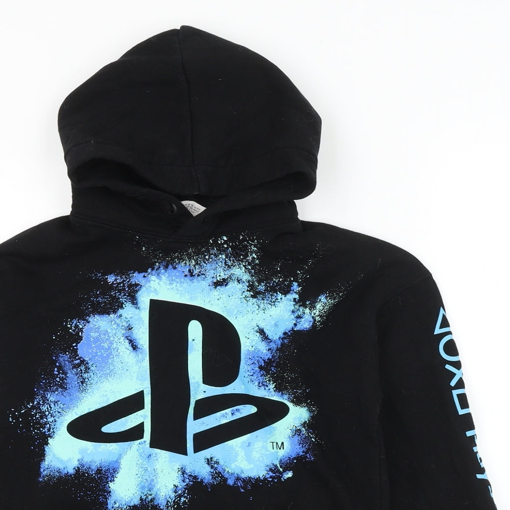 H&M Boys Black Cotton Pullover Hoodie Size 8-9 Years Pullover - Playstation