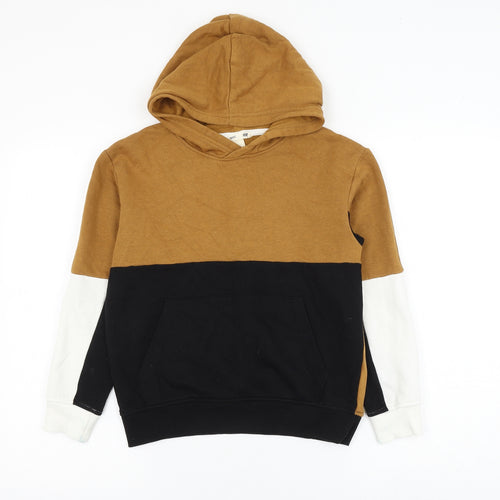 H&M Boys Brown Colourblock Cotton Pullover Hoodie Size 8-9 Years Pullover