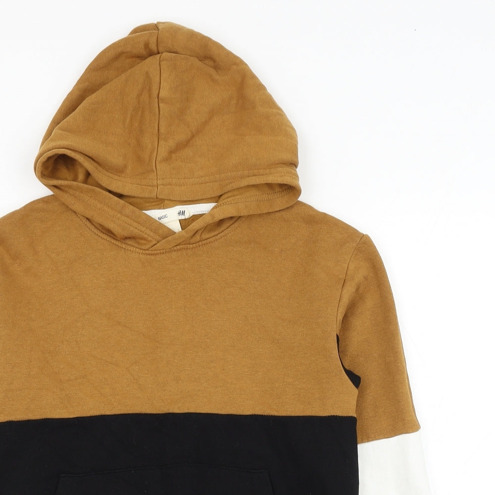 H&M Boys Brown Colourblock Cotton Pullover Hoodie Size 8-9 Years Pullover