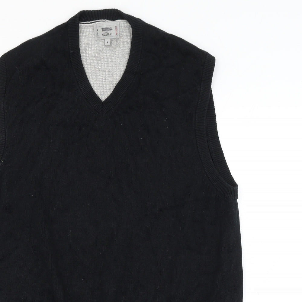 Marks and Spencer Mens Black V-Neck Cotton Vest Jumper Size M