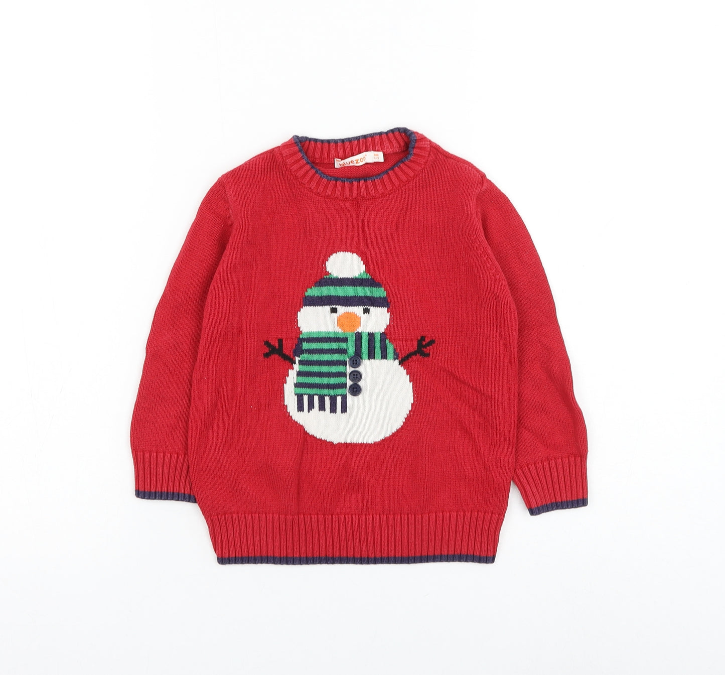 Blue Zoo Boys Red Round Neck Cotton Pullover Jumper Size 2-3 Years Pullover - Snowman Christmas